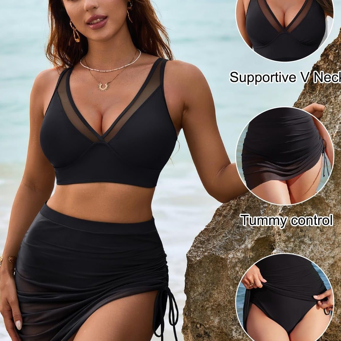 👙Komplet bikinijev z visokim pasom in mrežico-SI