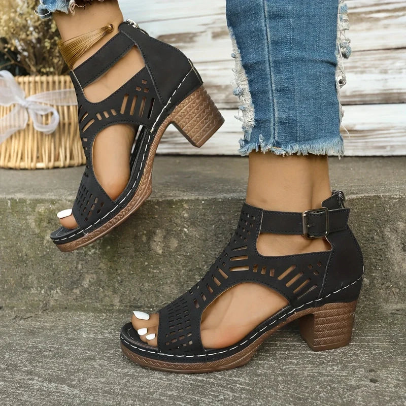👡 Σανδάλια με ανοιχτά δάχτυλα και μεσαίο ανοιχτό τακούνι💖-GR
