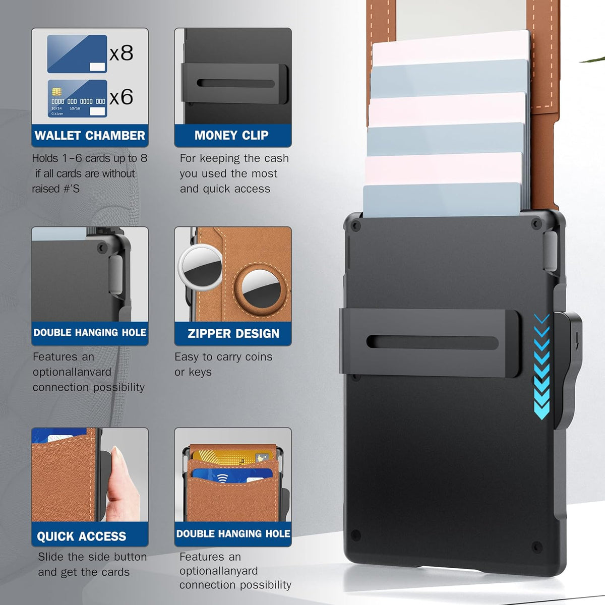 🎁Moška denarnica AirTag – aluminijasto ohišje na preklop, sponka za denar, ozki usnjeni predali, držalo za kreditne kartice, zaščita RFID, minimalistična dvojna denarnica-SI