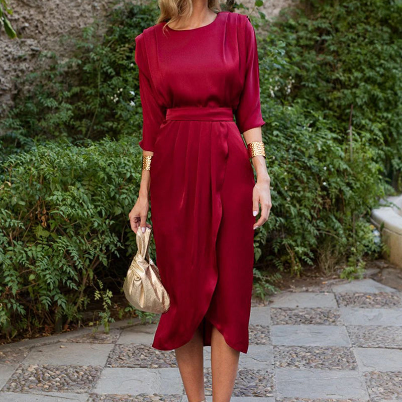 【S-4XL】👗Μονόχρωμο φόρεμα με ψηλή μέση🥰-GR