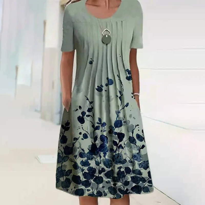 【S-3XL】👗Obleka s cvetličnim izrezom in okroglim izrezom-SI