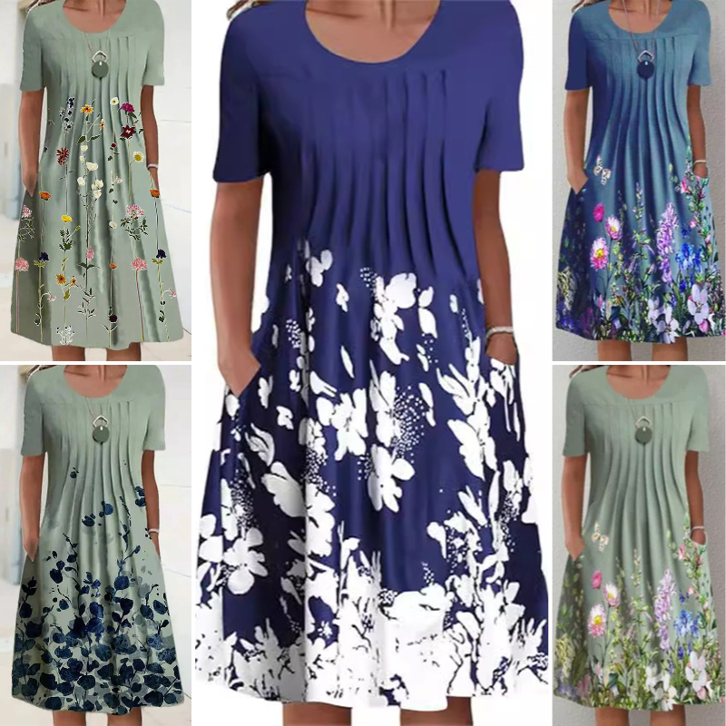 【S-3XL】👗Φόρεμα με φλοράλ ντεκολτέ-GR