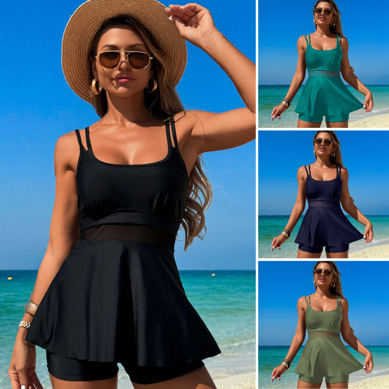 🔥👙Ženske dvodelne kopalke tankini z visokim pasom-SI
