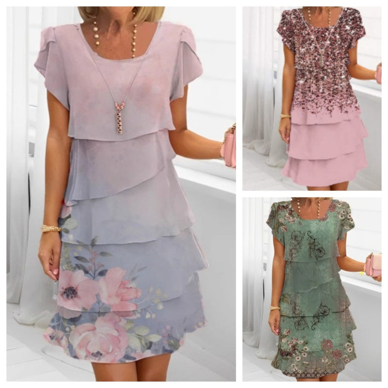 👗Elegantiška apvalios iškirptės suknelė su gėlių raštais🌸-LT