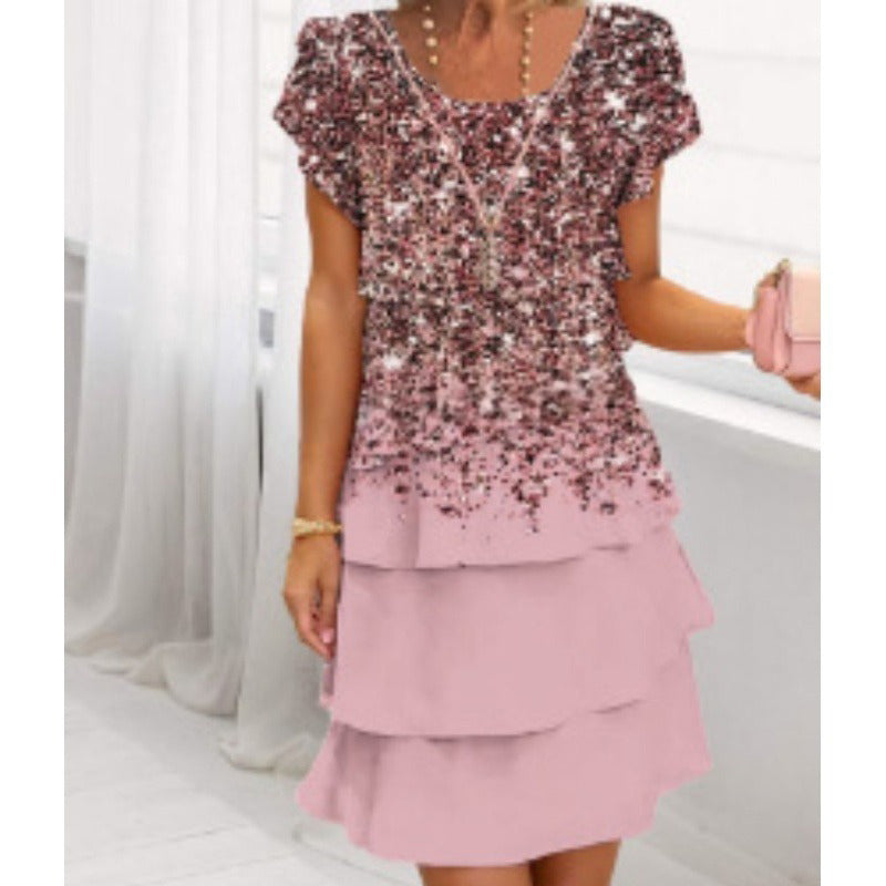 👗Elegantiška apvalios iškirptės suknelė su gėlių raštais🌸-LT
