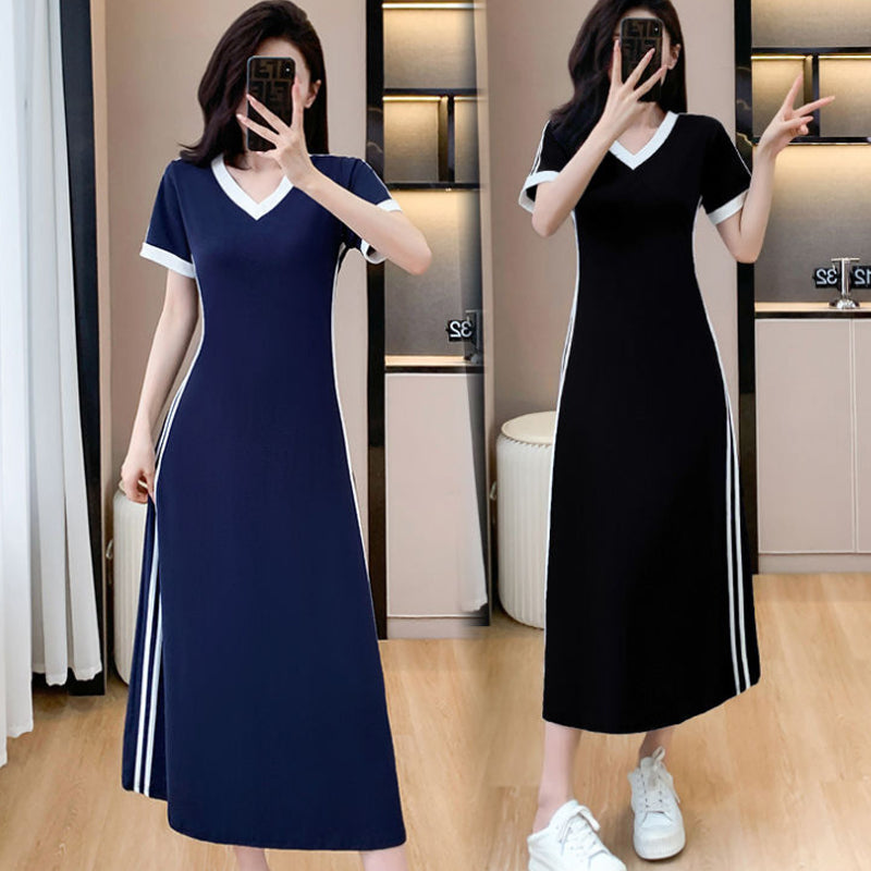 【M-4XL】👗Γυναικείο απλό και άνετο φόρεμα με λαιμόκοψη V-GR