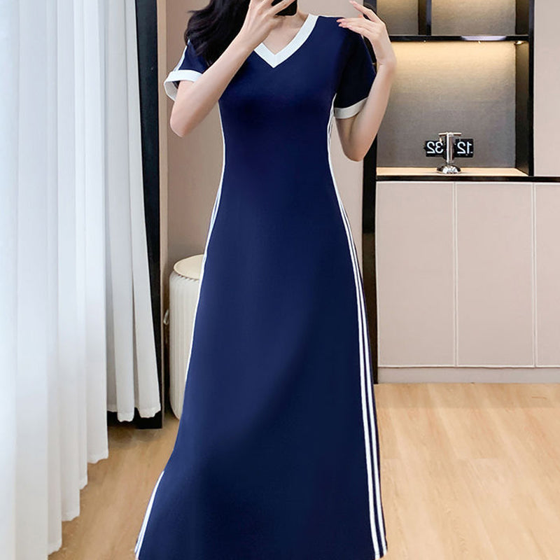 【M-4XL】👗Γυναικείο απλό και άνετο φόρεμα με λαιμόκοψη V-GR