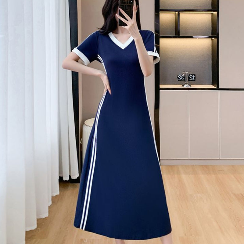 【M-4XL】👗Γυναικείο απλό και άνετο φόρεμα με λαιμόκοψη V-GR