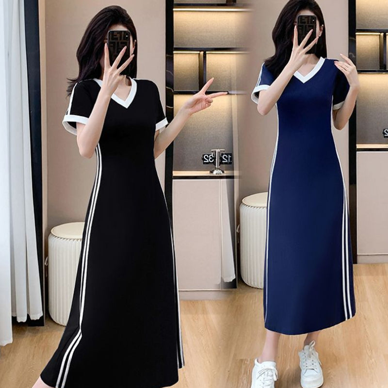 【M-4XL】👗Γυναικείο απλό και άνετο φόρεμα με λαιμόκοψη V-GR
