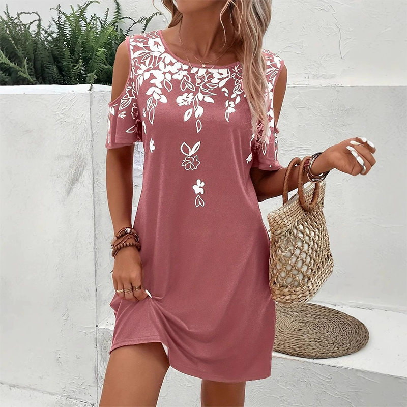 🌼【S-2XL】Gėlių rašto midi suknelė su iškirptomis rankovėmis-LT