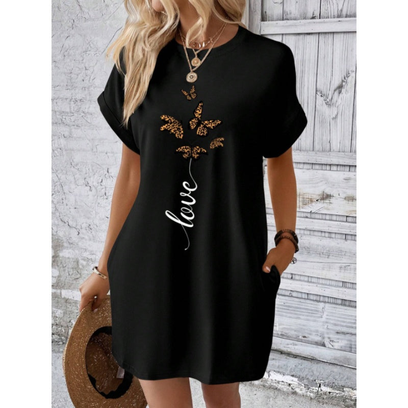 💖 Φόρεμα casual με στρογγυλή λαιμόκοψη και κεντημένες πεταλούδες-GR