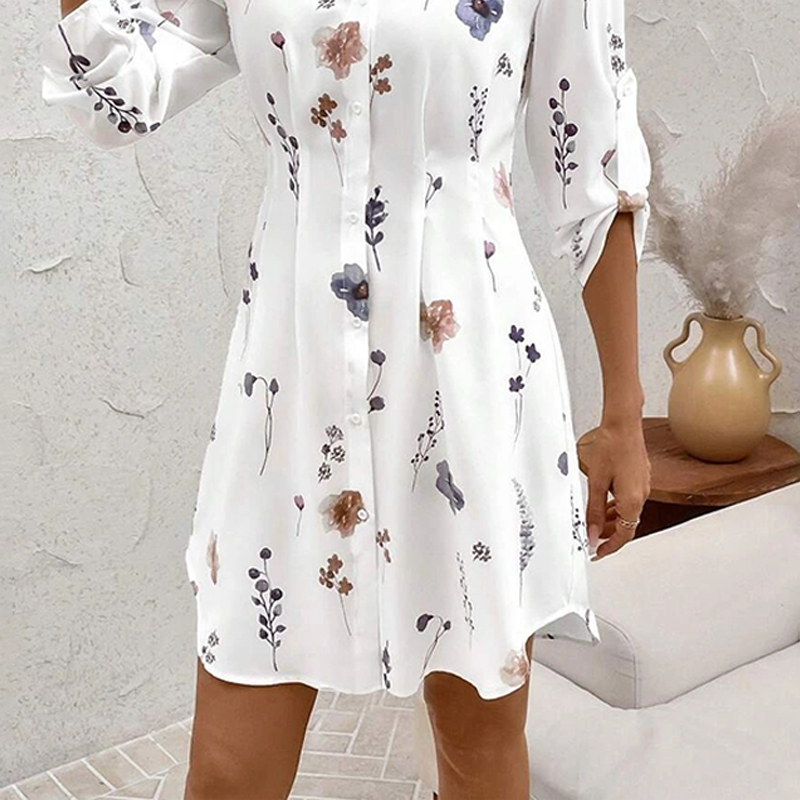 【S-XL】🌸Κομψό φόρεμα-πουκάμισο με φλοράλ στάμπα και μακριά μανίκια σε γραμμή Α-GR
