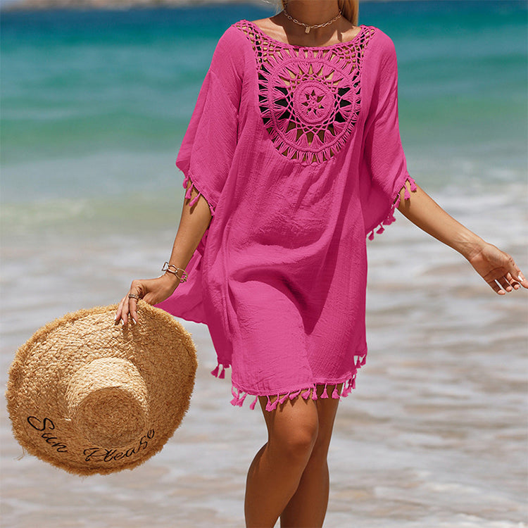 [Κατάλληλο για S-5XL] 🏖️Γυναικείο φαρδύ μονόχρωμο τοπ με κοίλο σχέδιο-GR