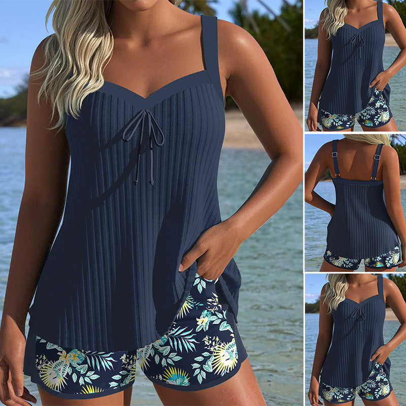 【S-3XL】👙Raštuotas maudymosi kostiumėlio viršūnėlės ir šortų komplektas-LT