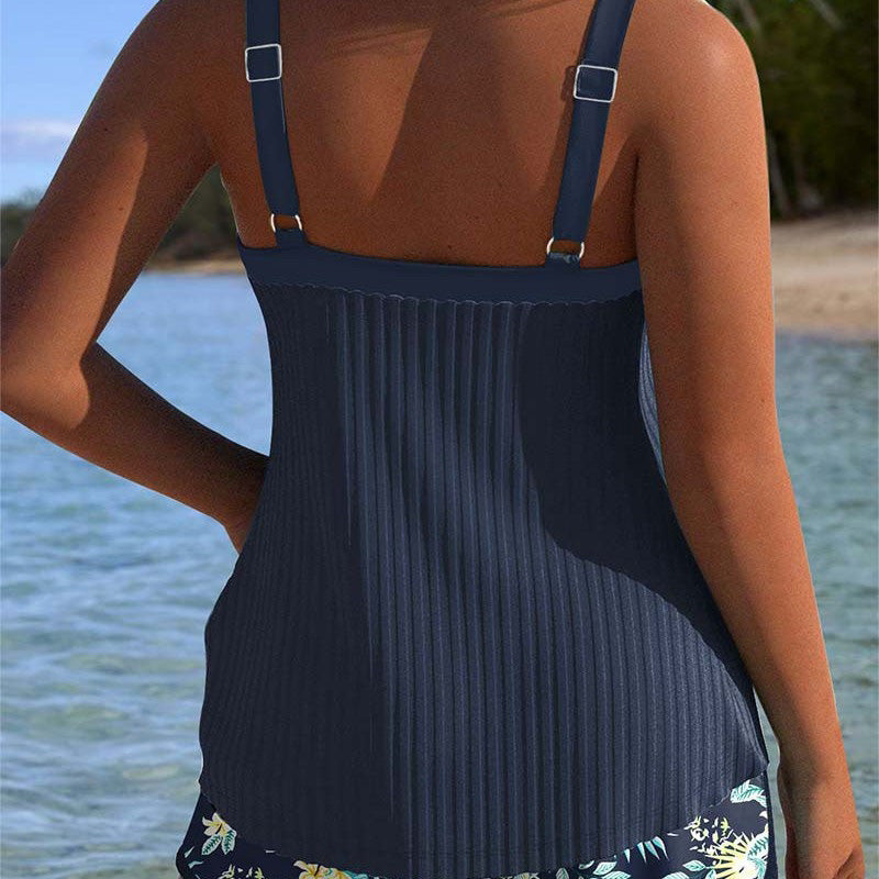 【S-3XL】👙Raštuotas maudymosi kostiumėlio viršūnėlės ir šortų komplektas-LT