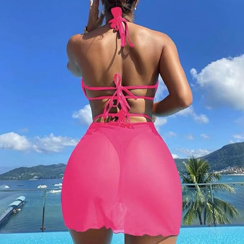✨Kryžiaus ir karūnos vėrinys👑👙Vienspalvis bikinis be petnešėlių, trijų dalių komplektas-LT