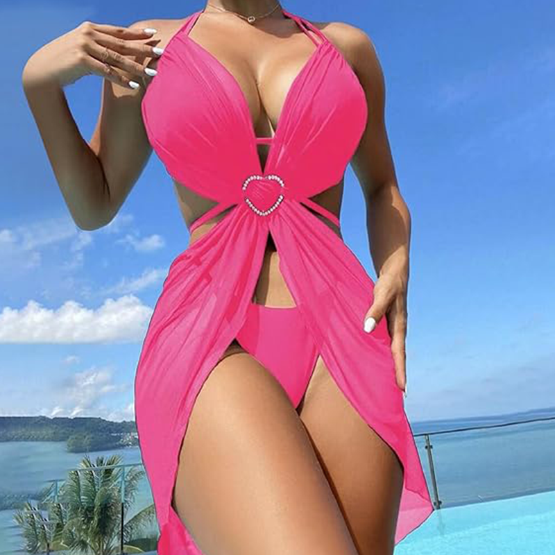 ✨Kryžiaus ir karūnos vėrinys👑👙Vienspalvis bikinis be petnešėlių, trijų dalių komplektas-LT