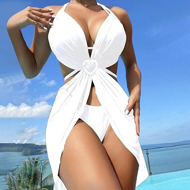 ✨Kryžiaus ir karūnos vėrinys👑👙Vienspalvis bikinis be petnešėlių, trijų dalių komplektas-LT