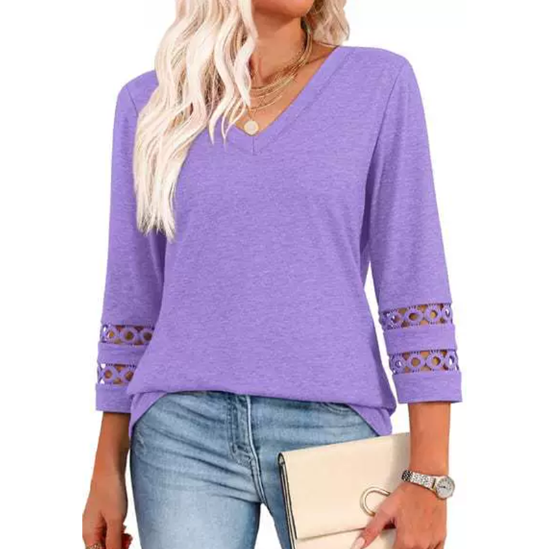 🌺[S-3XL]👚✨ Κλασικό μονόχρωμο τοπ με V ντεκολτέ και μανίκια 3/4-GR