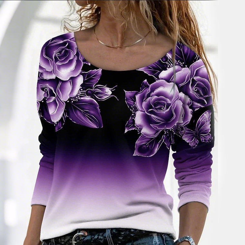 🔥👚Modna bluza z dolgimi rokavi in cvetličnim potiskom-SI
