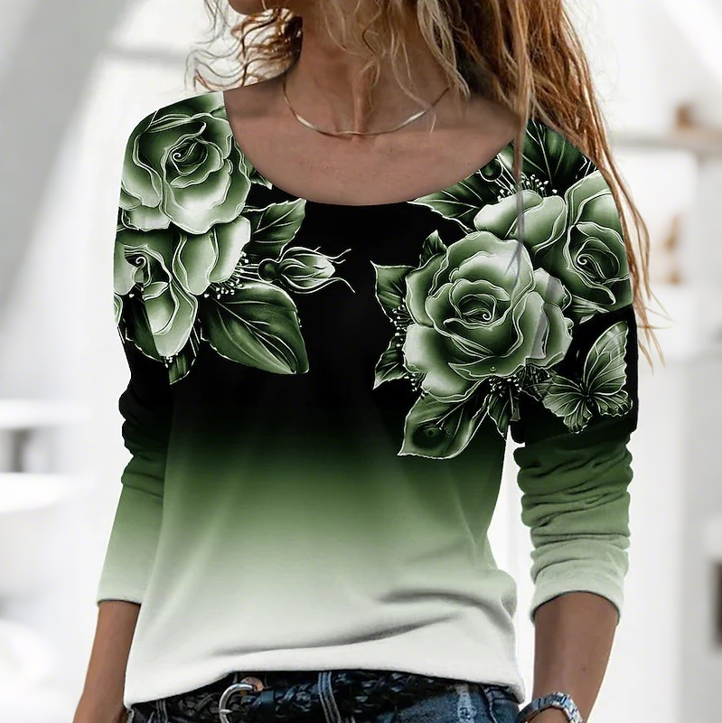 🔥👚Modna bluza z dolgimi rokavi in cvetličnim potiskom-SI