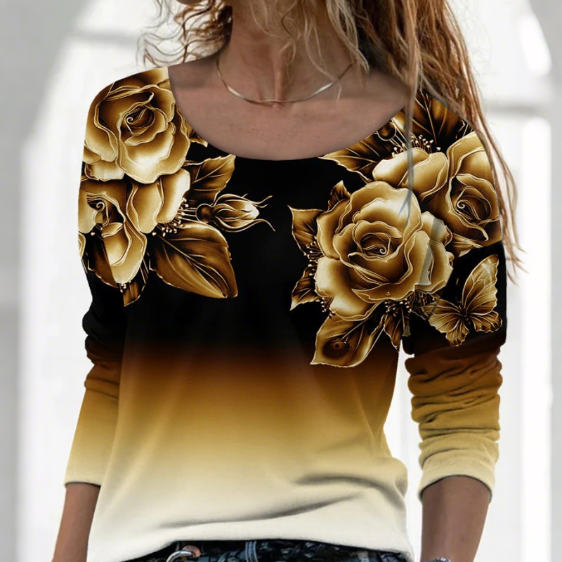 🔥👚Modna bluza z dolgimi rokavi in cvetličnim potiskom-SI