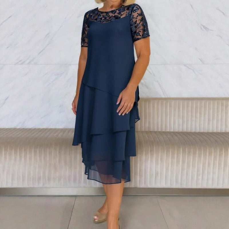 💖 [S-3XL] 👗✨️ Ženska večplastna mrežasta midi obleka A-kroja-SI