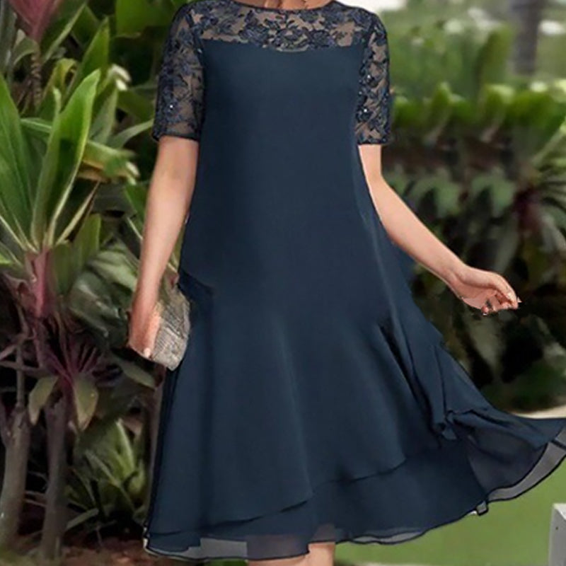 💖 [S-3XL] 👗✨️ Γυναικείο Τόρεμα Midi σε Α λινή με στρώσεις και διχτυωτό τέκλος-GR