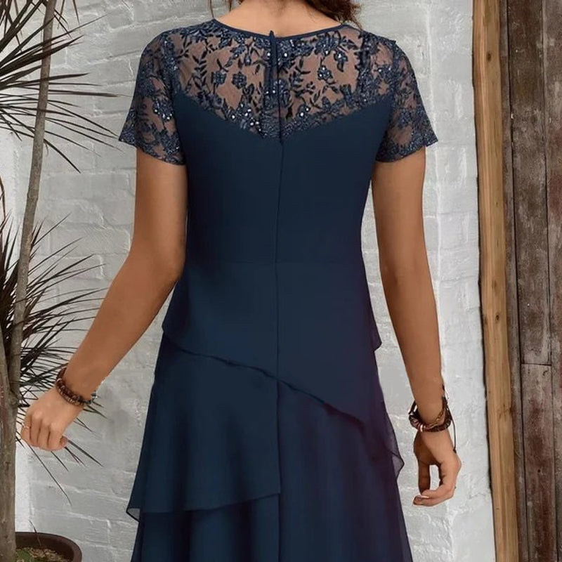 💖 [S-3XL] 👗✨️ Γυναικείο Τόρεμα Midi σε Α λινή με στρώσεις και διχτυωτό τέκλος-GR
