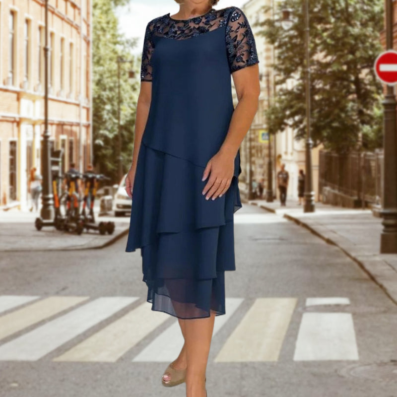 💖 [S-3XL] 👗✨️ Ženska večplastna mrežasta midi obleka A-kroja-SI