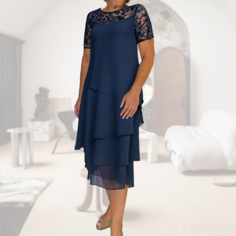 💖 [S-3XL] 👗✨️ Γυναικείο Τόρεμα Midi σε Α λινή με στρώσεις και διχτυωτό τέκλος-GR