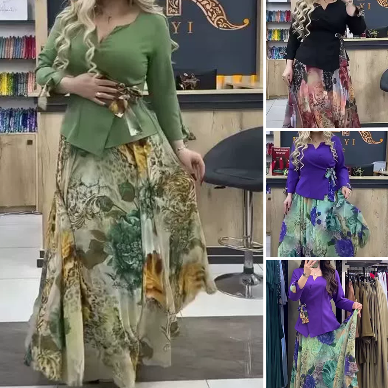 💜Eleganten top in krilo s cvetličnimi motivi, dvodelni komplet--SI