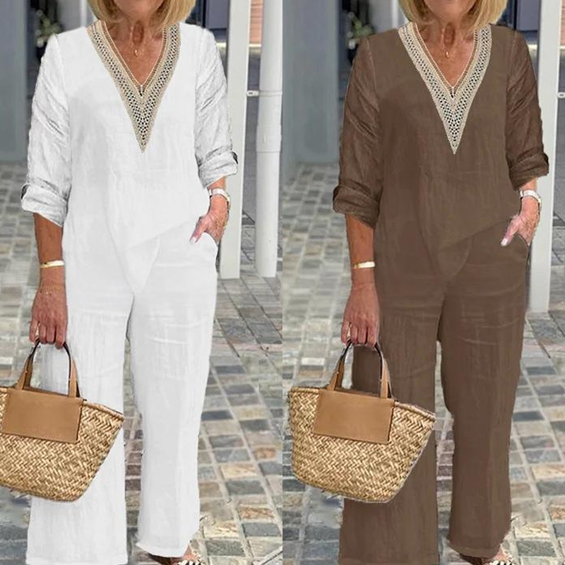 【S-3XL】✨Γυναικείο τοπ με V λαιμόκοψη και φαρδιές κάλτσες-SI 