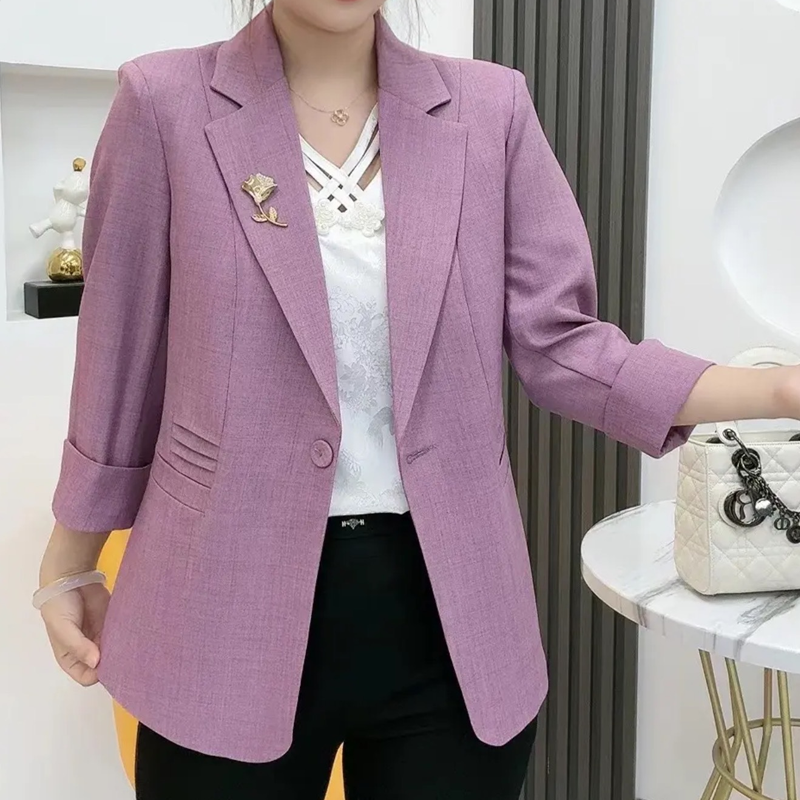 Elegantna, oprijeta jakna z broško v obliki rože-SI