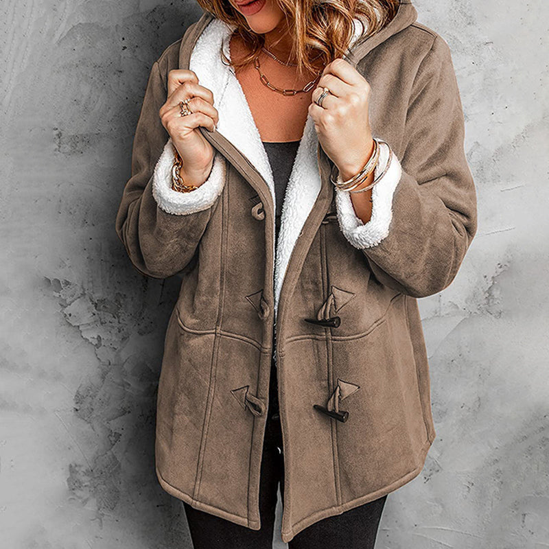 ❄️ Ženska semiš jakna s kapuco in plišasto podlogo 🧥💕-SI