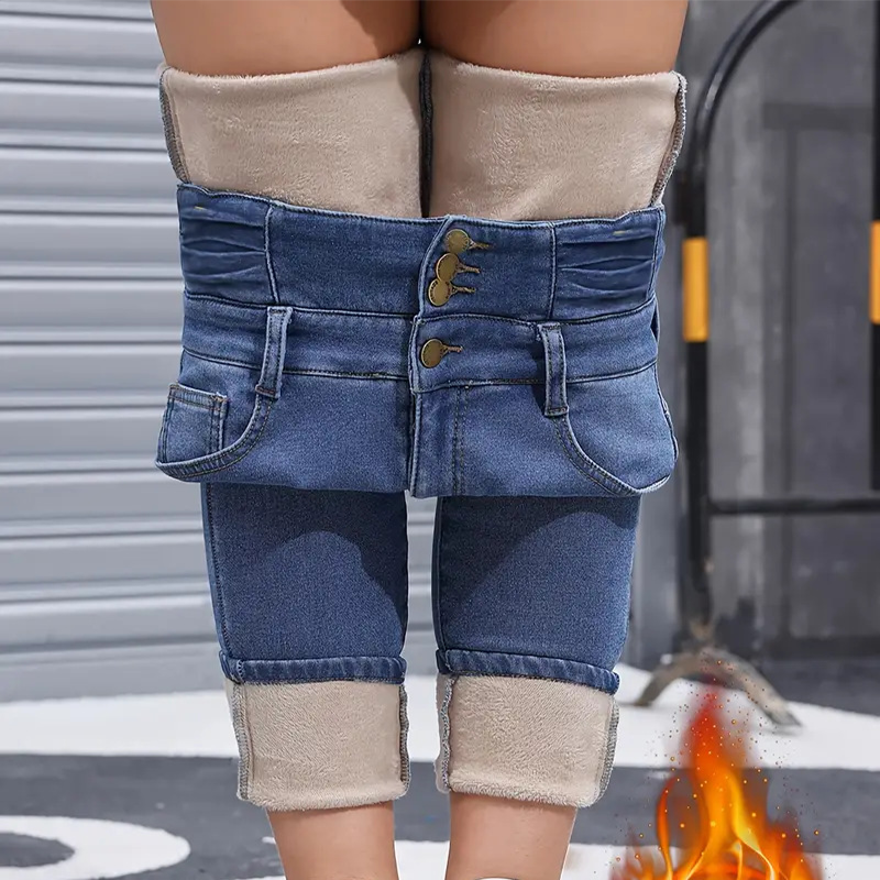 👖Ζεστό και άνετο γυναικείο τζιν με επένδυση από φλις-SI