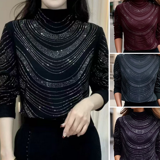 🎁💎Κομψή γυναικεία μπλούζα με μακριά μανίκια και παγιέτες-SI