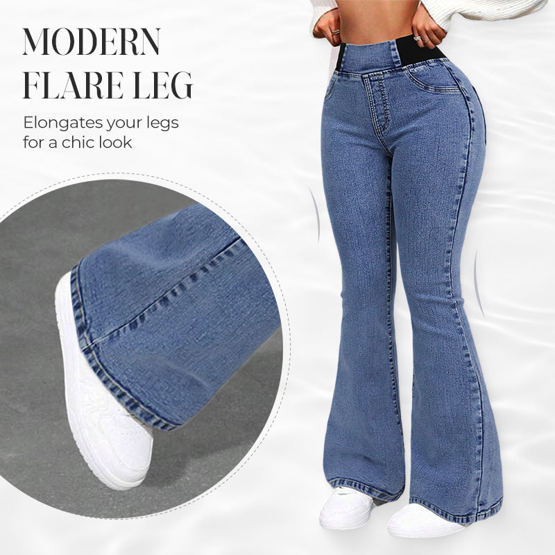 👖 Žensko jeans krilo z visokim pasom in razširjenim spodnjim delom-SI