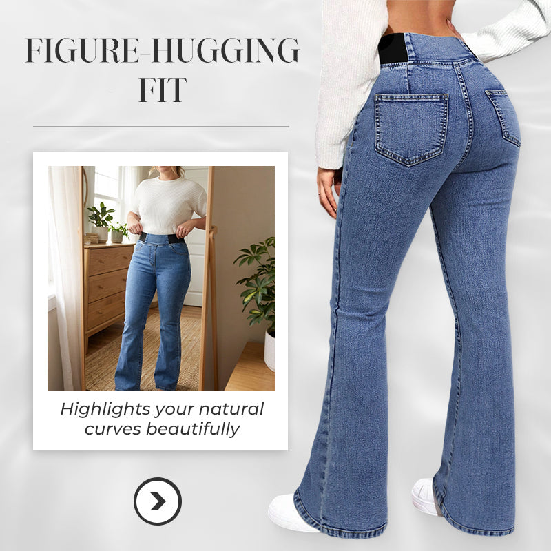 👖 Žensko jeans krilo z visokim pasom in razširjenim spodnjim delom-SI