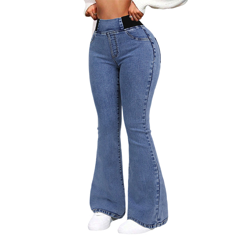 👖 Žensko jeans krilo z visokim pasom in razširjenim spodnjim delom-SI