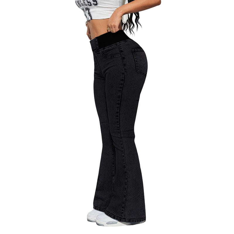 👖 Žensko jeans krilo z visokim pasom in razširjenim spodnjim delom-SI