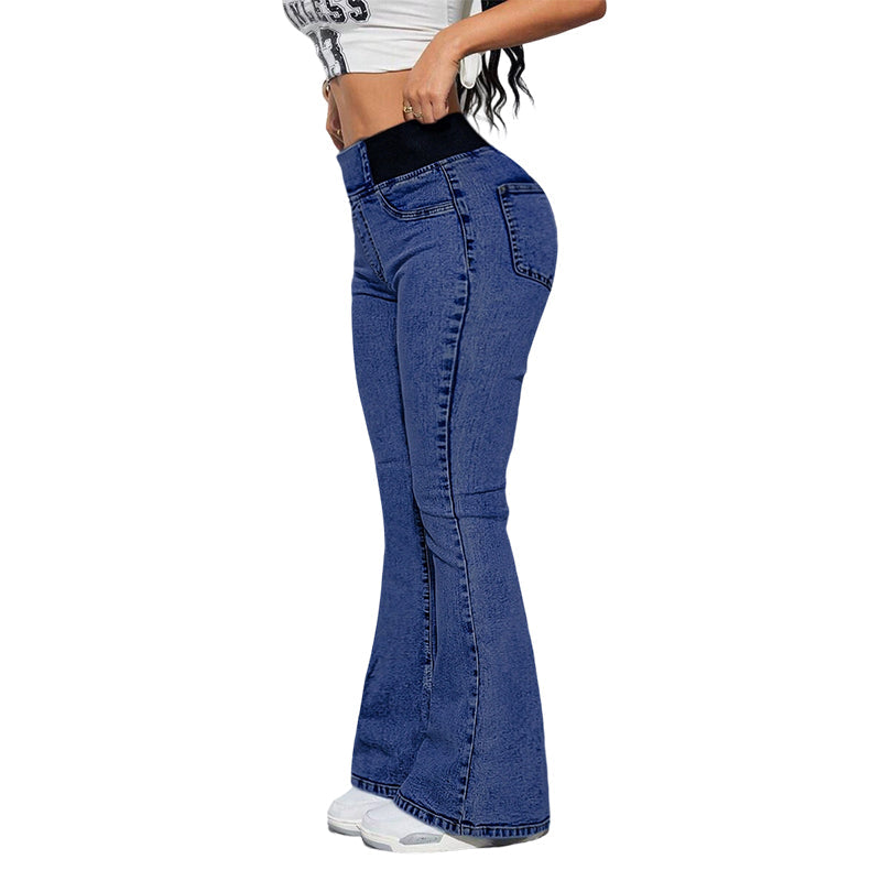 👖 Žensko jeans krilo z visokim pasom in razširjenim spodnjim delom-SI