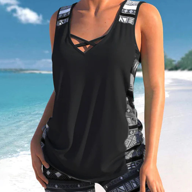 Traje de baño tankini de dos piezas estampado para mujer, tallas S-3XL-ES