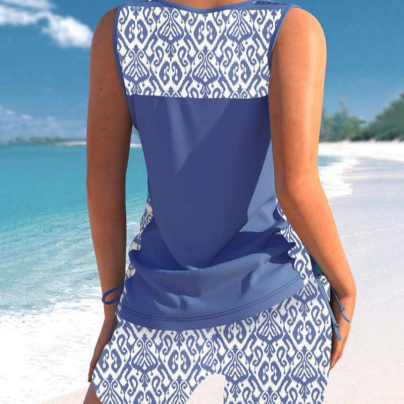 👙S-3XL🏖️Sieviešu rakstains divdaļīgs tankini peldkostīms-LV