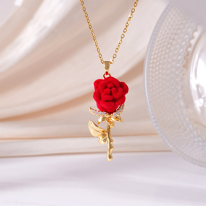 🌹 Elegantiškas vėrinys su raudonos rožės pakabuku-LT