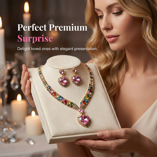 💎✨ Bleščeč komplet nakita v obliki srca (ogrlica + uhani) – eleganten in romantičen-SI