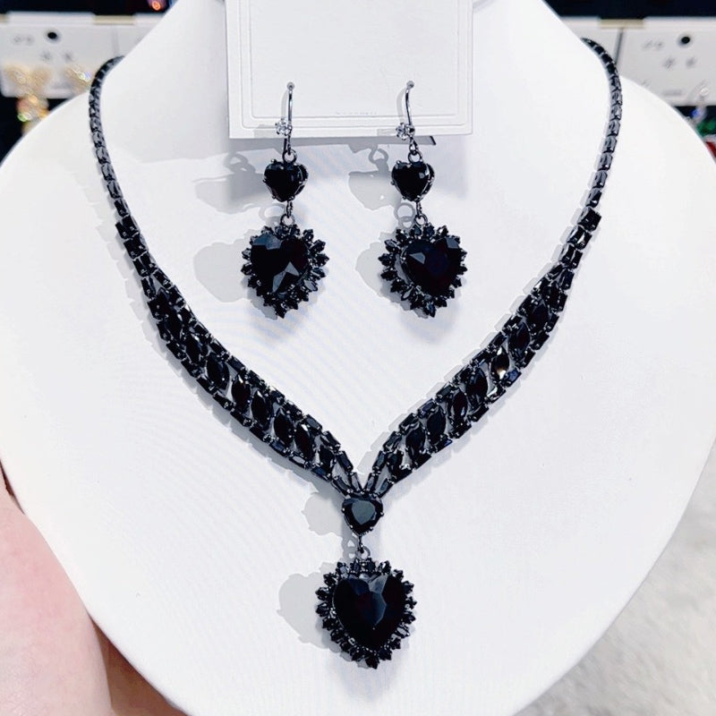 💎✨ Bleščeč komplet nakita v obliki srca (ogrlica + uhani) – eleganten in romantičen-SI