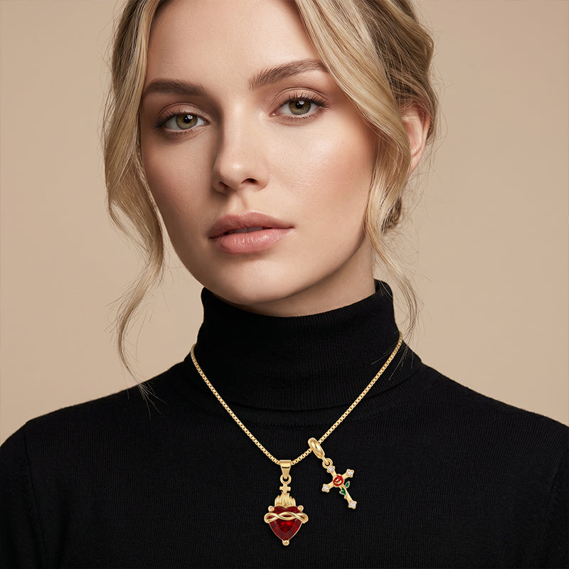 🖤🎁 Obesek s svetim srcem in vrtnico v gotskem slogu 💖-SI