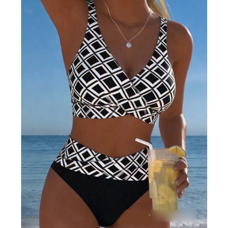 👙🌊Moteriškas dviejų dalių bikinio komplektas aukštu liemeniu-LT