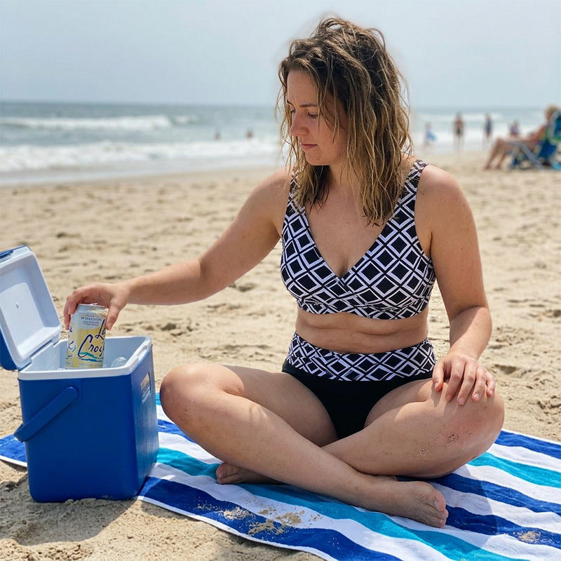 👙🌊Moteriškas dviejų dalių bikinio komplektas aukštu liemeniu-LT